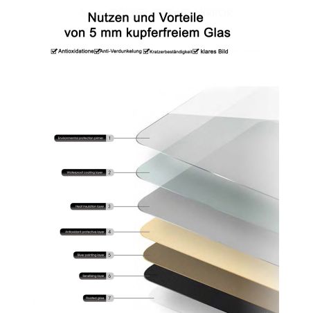 LED-Boden- oder Wandspiegel, schwarzer Aluminiumrahmen, Touch, 3 Farben, Anti-Beschlag, 5 mm, Größe: 60x165 cm, Mirage