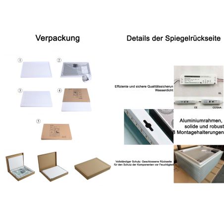 Led-Spiegel, mit kosmetischer Lupe, Entgraten, Touch Button, 5 mm Glas, Größe 70-80 x 60-90-10-120-140 cm, Velora