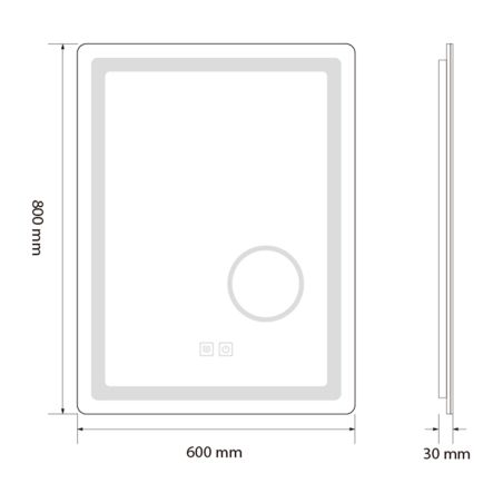 Led-Spiegel, mit kosmetischer Lupe, Entgraten, Touch Button, 5 mm Glas, Größe 70-80 x 60-90-10-120-140 cm, Velora