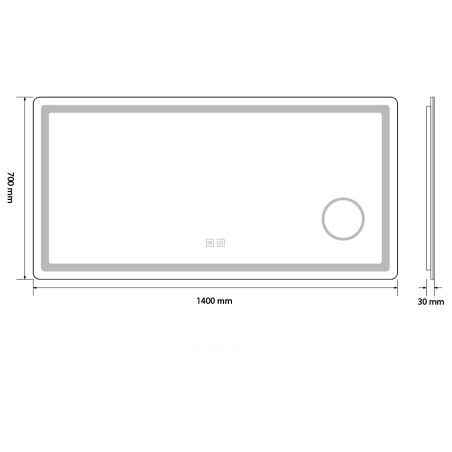 Led-Spiegel, mit kosmetischer Lupe, Entgraten, Touch Button, 5 mm Glas, Größe 70-80 x 60-90-10-120-140 cm, Velora