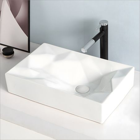 Washbasin Mistic, Glossy White, 56x35.5 cm, countertop mounted, sanitary ceramics