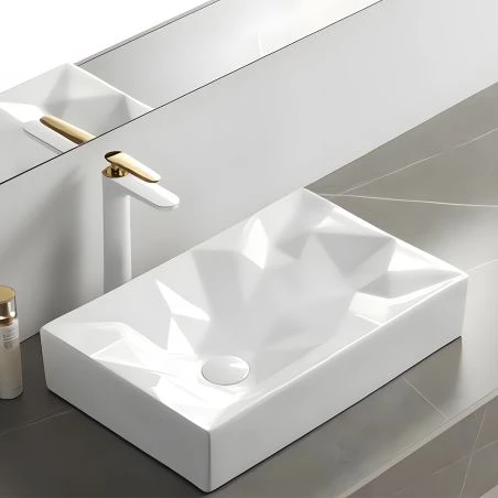 Washbasin Mistic, Glossy White, 56x35.5 cm, countertop mounted, sanitary ceramics