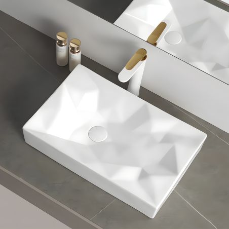 Washbasin Mistic, Glossy White, 56x35.5 cm, countertop mounted, sanitary ceramics