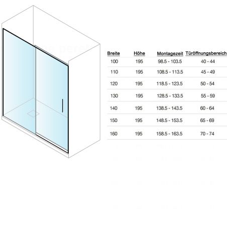 Duschtür, verschiebbar, transparent, 6 mm Sicherheitsglas, Abmessungen zwischen 100-160 cm, Profil Mattgold, Hanes