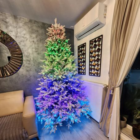 Künstlicher Weihnachtsbaum, beschneit, 3D-Zweige, RGB-LED mit 32 Modi, 300 cm, Fernbedienung, Metallständer, 6212 Zweige, Polar