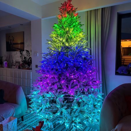 Künstlicher Weihnachtsbaum, beschneit, 3D-Zweige, RGB-LED mit 32 Modi, 300 cm, Fernbedienung, Metallständer, 6212 Zweige, Polar