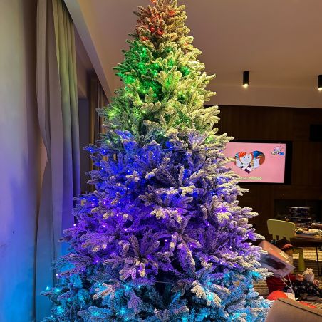 Künstlicher Weihnachtsbaum, beschneit, 3D-Zweige, RGB-LED mit 32 Modi, 300 cm, Fernbedienung, Metallständer, 6212 Zweige, Polar