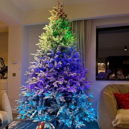 Künstlicher Weihnachtsbaum, beschneit, 3D-Zweige, RGB-LED mit 32 Modi, 300 cm, Fernbedienung, Metallständer, 6212 Zweige, Polar