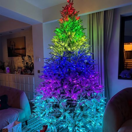 Künstlicher Weihnachtsbaum, beschneit, 3D-Zweige, RGB-LED mit 32 Modi, 300 cm, Fernbedienung, Metallständer, 6212 Zweige, Polar