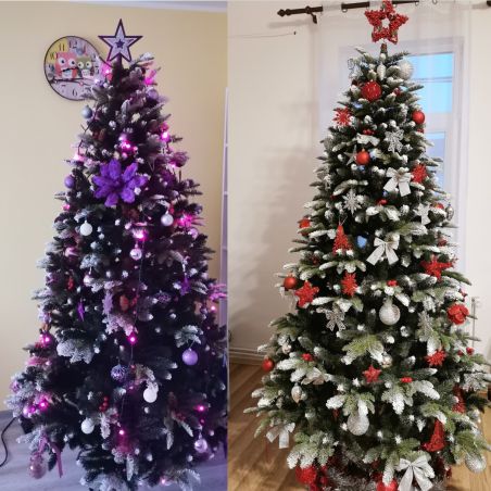 Weihnachtsbaum, 3D-Zweige, 250 cm, mit Zapfen, Lorbeerbeeren und Schnee, Metallständer inklusive