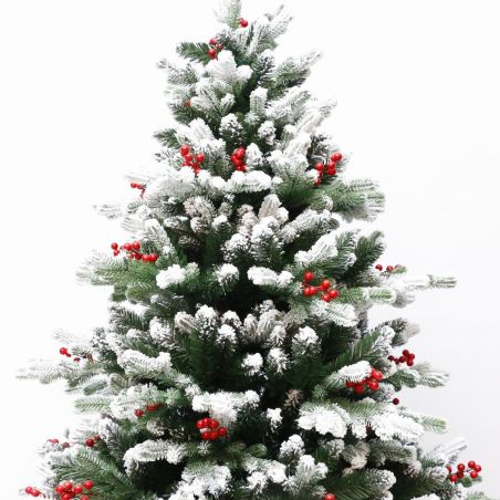 Weihnachtsbaum, 3D-Zweige, 250 cm, mit Zapfen, Lorbeerbeeren und Schnee, Metallständer inklusive