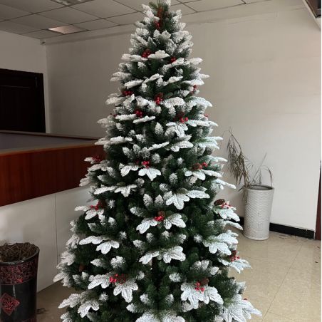 Weihnachtsbaum, 3D-Zweige, 250 cm, mit Zapfen, Lorbeerbeeren und Schnee, Metallständer inklusive