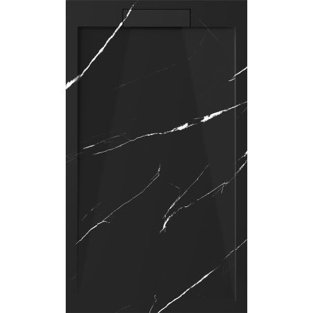 Duschwanne, Black Marquina, Oberfläche Marble Mat, Mineralwerkstoff, Maße 100-160x80-90 cm, Ausschnitt, Antonio