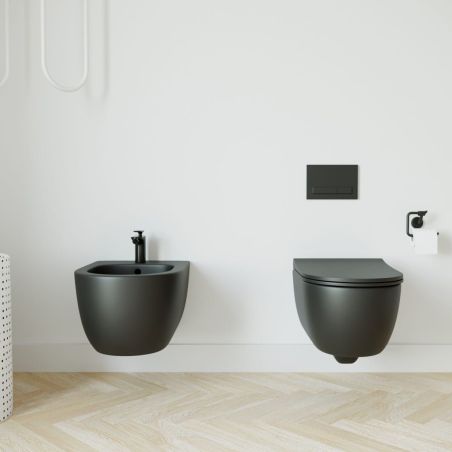 WC- und Bidet-Set, Schwarz, halbmatte Oberfläche, Power Color, hängende Montage, 49x36 cm, Michael-Kollektion