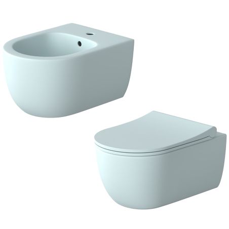 WC- und Bidet-Set, Blau,...