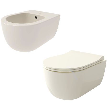 WC- und Bidet-Set, Creme...