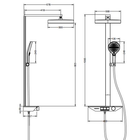 Dusch- und Badewannensystem mit Thermostat, Piano-Tasten, 3 Funktionen, LED, hydraulische Versorgung, Gun Grey, Serafino