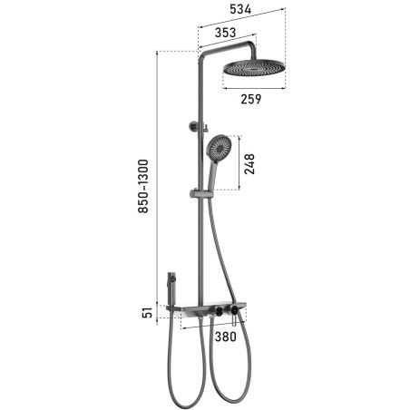 Dusch- und Badewannensystem mit 2 Handbrausen, 3 Funktionen, Wandmontage, Edelstahl, Gun Grey, Eleganza