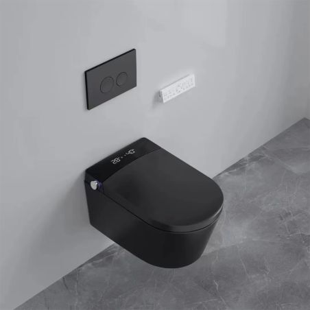 Smart-WC, inkl. Rahmen, Power Color, Bidetfunktion, UV-Desinfektion, LED, wandmontiert, 58x38 cm, Mattschwarz, Ela