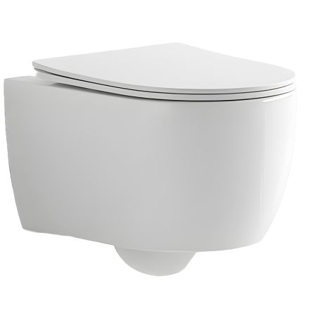 EGO WC-Becken Michael Rimless, 49x37 cm, Weiß glänzend, hängende Montage, Soft-Close-Duroplast-Deckel zum einfachen Abnehmen