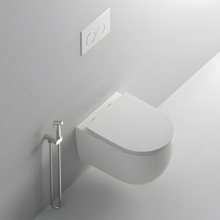 EGO WC-Becken Michael Rimless, 49x37 cm, Weiß glänzend, hängende Montage, Soft-Close-Duroplast-Deckel zum einfachen Abnehmen