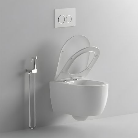 EGO WC-Becken Michael Rimless, 49x37 cm, Weiß glänzend, hängende Montage, Soft-Close-Duroplast-Deckel zum einfachen Abnehmen