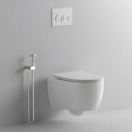 EGO WC-Becken Michael Rimless, 49x37 cm, Weiß glänzend, hängende Montage, Soft-Close-Duroplast-Deckel zum einfachen Abnehmen