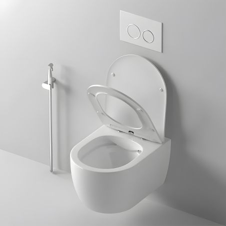 EGO WC-Becken Michael Rimless, 49x37 cm, Weiß glänzend, hängende Montage, Soft-Close-Duroplast-Deckel zum einfachen Abnehmen