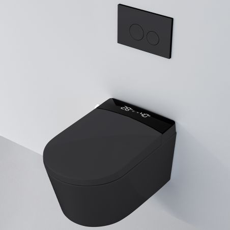 Smart-WC, inkl. Rahmen, Power Color, Bidetfunktion, UV-Desinfektion, LED, wandmontiert, 58x38 cm, Mattschwarz, Ela