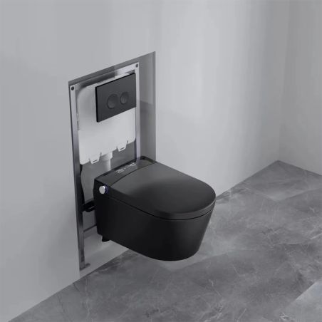 Smart-WC, inkl. Rahmen, Power Color, Bidetfunktion, UV-Desinfektion, LED, wandmontiert, 58x38 cm, Mattschwarz, Ela